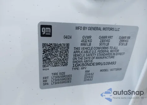 2024 GMC Hummer Ev Suv 2X z USA, uszkodzony, nr VIN 1GKB0NDE9RU108493